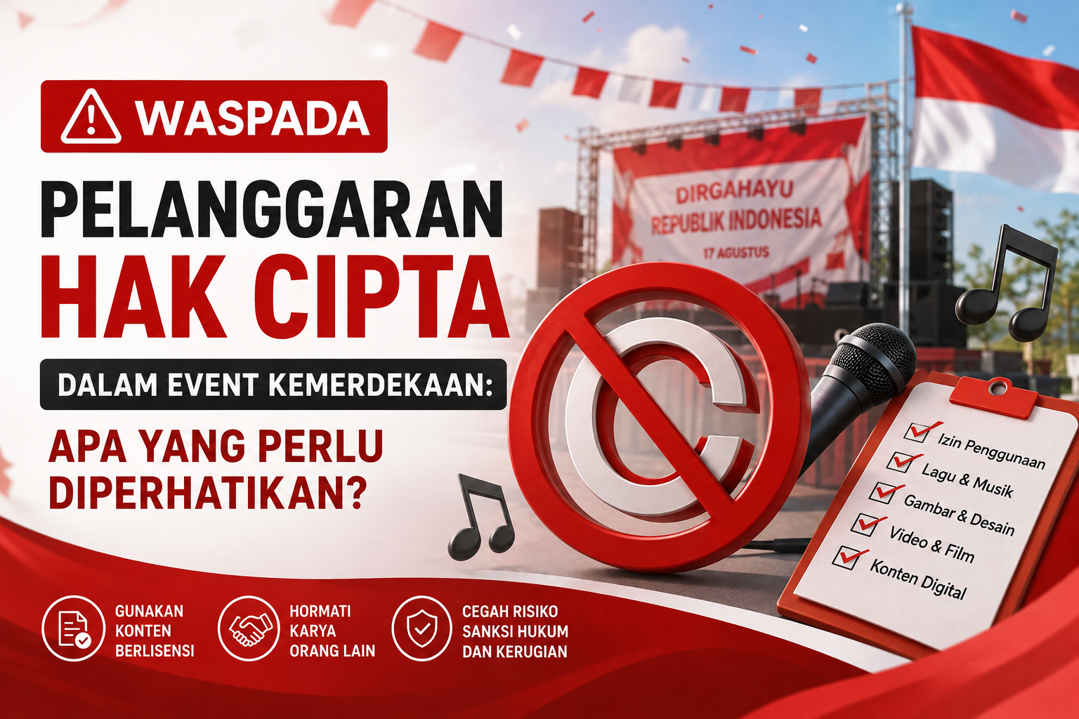 Rayakan Kemerdekaan tanpa risiko hukum! Simak potensi pelanggaran hak cipta dalam event 17 Agustus—musik, dekorasi, hingga konten—dan cara menghindarinya